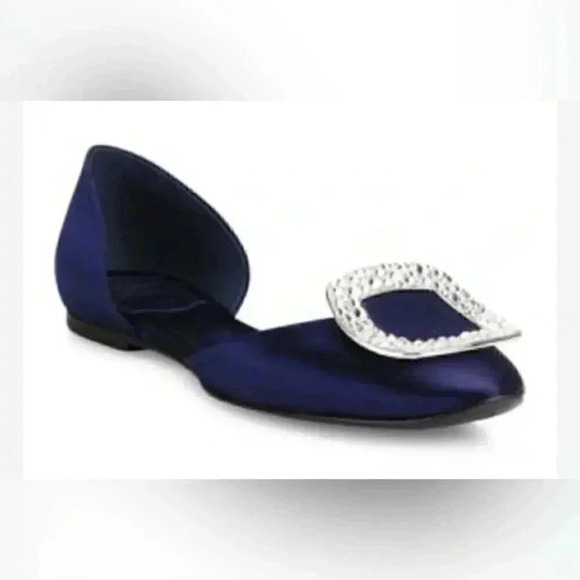 Roger Vivier Shoes - Roger Vivier Navy Satin Crystal Buckle Ballet Flats | EU 35.5 (Fits 36.5)